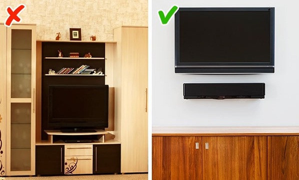 Dùng tủ đứng 2, 3 buồng đặt ti vi ở giữa và bày biện đồ đạc không cần thiết lên trên là phong cách nội thất thực sự cho vào quên lãng. Nguồn ảnh: Brightside, Kientrucvietas.