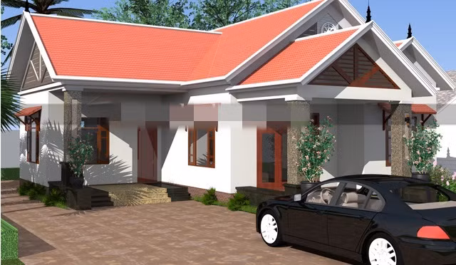  Mẫu nhà cấp 4 nông thôn hiện đại thiết kế dạng chữ L, lợp mái tôn phù hợp cho gia đình 4-5 thành viên. Ảnh: Maunhadepvn.