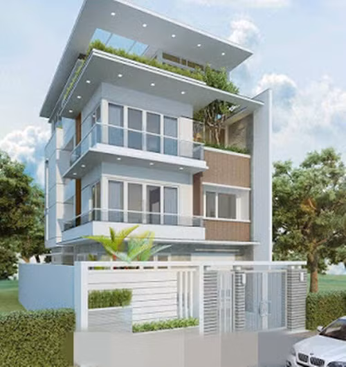 Nhà phố giả biệt thự ấn tượng và sang trọng trong từng góc view, màu trắng thanh lịch làm chủ đạo. Ảnh: Nhaxinh.