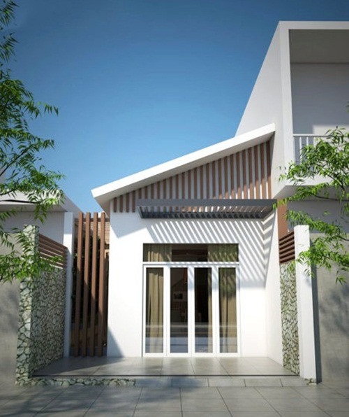 Mẫu nhà cấp 4 mái tôn thiết kế khá đơn giản. Phần mái lệch giúp che đi phần mái tôn của căn nhà, đồng thời mang lại nét đẹp cho công trình. Ảnh: Vtkong.