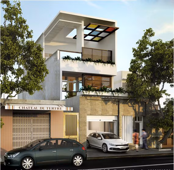 Nhà ống với thiết kế lệch tầng giúp công trình rộng hơn bình thường.