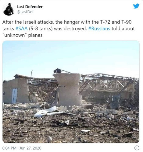 Mặc dù vậy theo khẳng định của nhà quan sát tình hình khu vực nổi tiếng Last Defender thì tình báo Israel đã nắm rất chắc đối tượng tấn công, khi có tới 5 - 8 xe tăng T-72 và T-90 bị phá hủy trong trận đánh vừa qua.