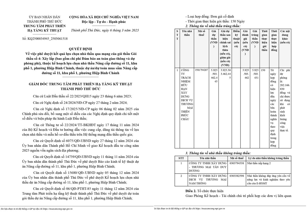 TP HCM: Gói thầu nâng cấp đường số 11 về tay Cty Thiên Phúc Châu TP HCM: Goi thau nang cap duong so 11 ve tay Cty Thien Phuc Chau