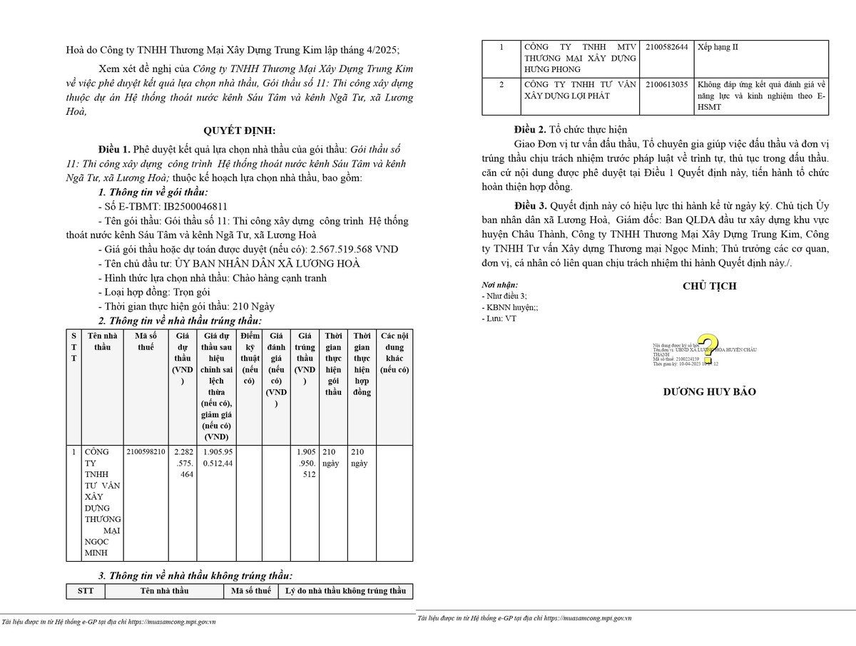 Tra Vinh: Cty Ngoc Minh vuot doi thu, trung thau voi ty le tiet kiem cao
