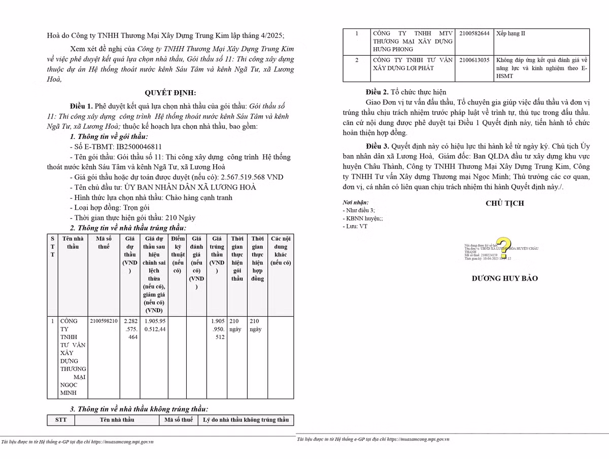 Tra Vinh: Cty Ngoc Minh vuot doi thu, trung thau voi ty le tiet kiem cao