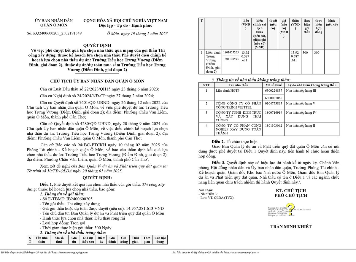 Cần Thơ: Cty Tân Thuận Trung thắng gói thầu xây trường THCS Thới Long - Hình 2 Can Tho: Cty Tan Thuan Trung thang goi thau xay truong THCS Thoi Long-Hinh-2