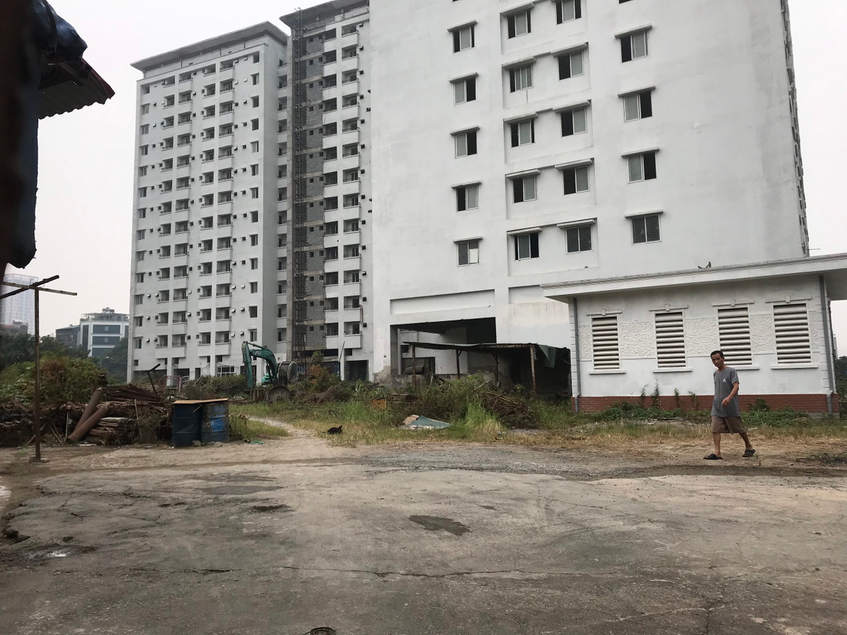 Phía bên trong Khu tái định cư này là cảnh hoang tàn, nhếch nhác, cây cỏ mọc hoang dại.