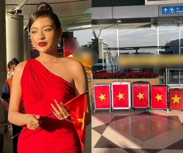 Thanh Tâm cũng khéo léo lựa chọn trang phục tông đỏ để lấy may mắn cho hành trình sắp tới. Cô búi tóc chỉn chu và trang điểm kỹ khi xuất hiện ở nơi đông người.