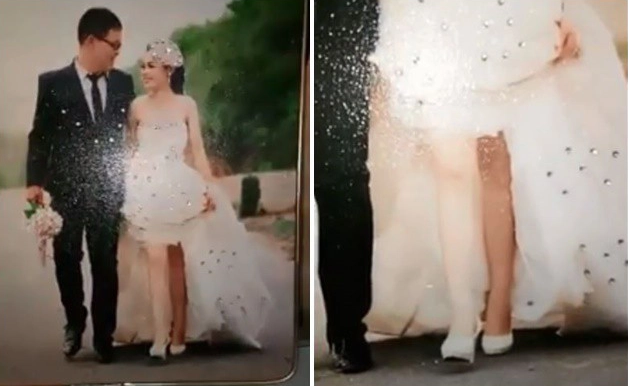 Cô dâu đi chụp ảnh cưới gặp ngay người yêu cũ, photoshop xong vẫn 1 chân trắng 1 chân đen.