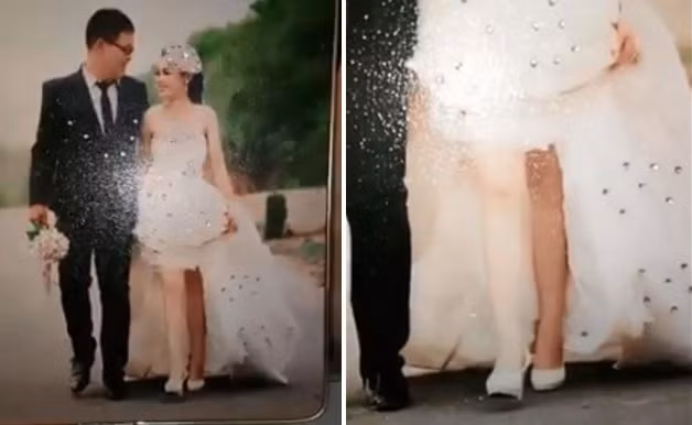 Cô dâu đi chụp ảnh cưới gặp ngay người yêu cũ, photoshop xong vẫn 1 chân trắng 1 chân đen.