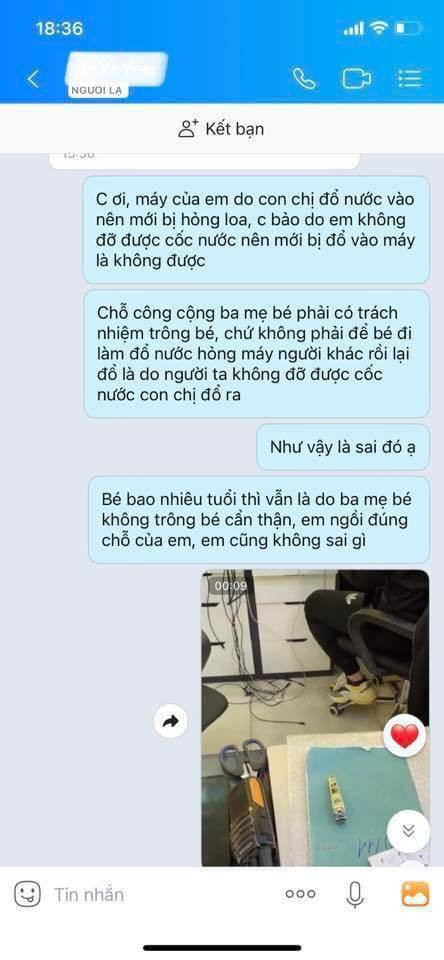 Điều cô gái bức xúc là bố của đứa trẻ không hề có một câu xin lỗi nào mà chỉ cho rằng cô đang ăn vạ để bắt đền.