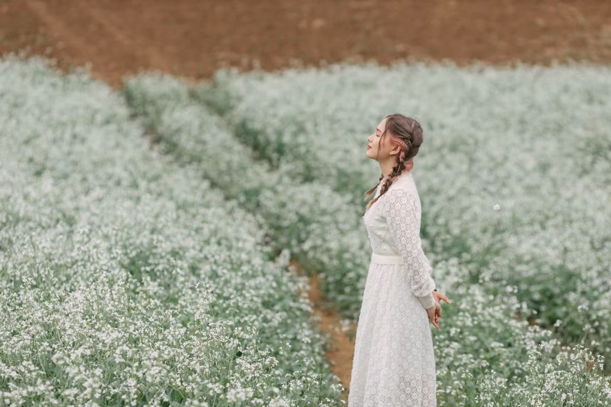 Thời điểm này rất thích hợp để các chàng trai, cô gái đến và check in hoa cải nở trắng. Ảnh: Ngựa Hoang