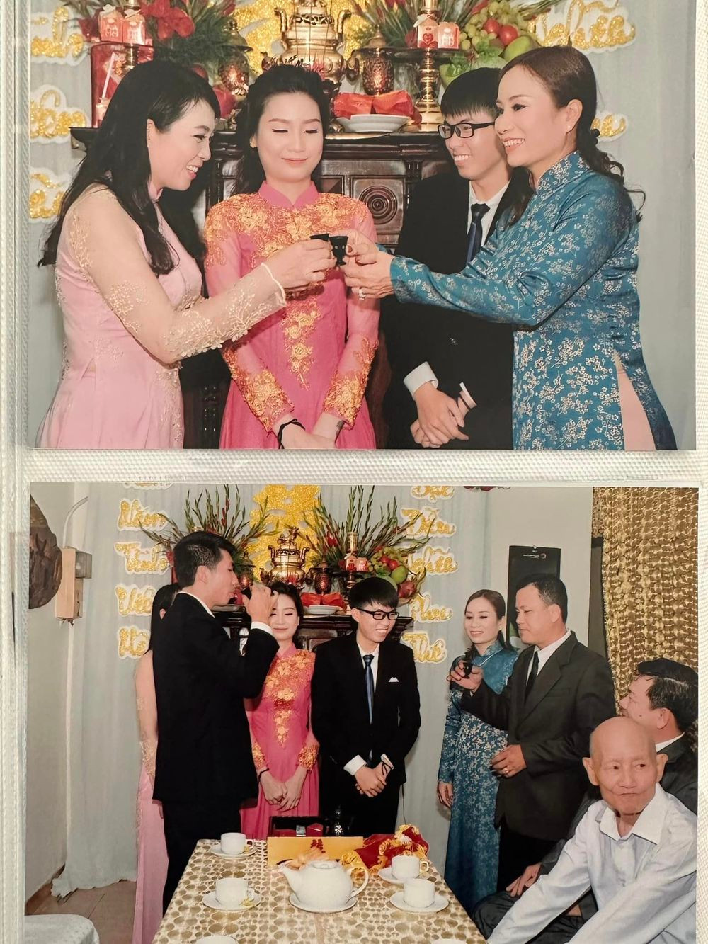 Thậm chí khi mẹ chồng trao vàng cho cô, thợ chụp hình canh góc chụp không hợp lý nhìn như mẹ chồng đang "ngoáy tai" cho con dâu.