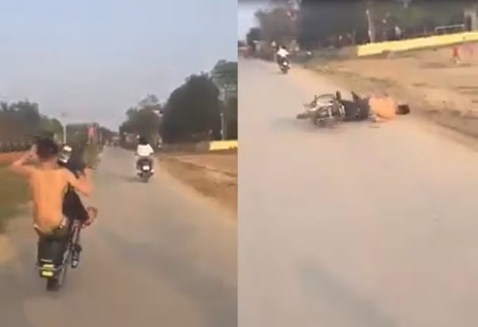 Hậu quả của những màn bốc đầu chính là màn ngã sõng soài xuống đường, không chỉ gây nguy hiểm cho người ngồi sau mà cả người đi lại trên đường.