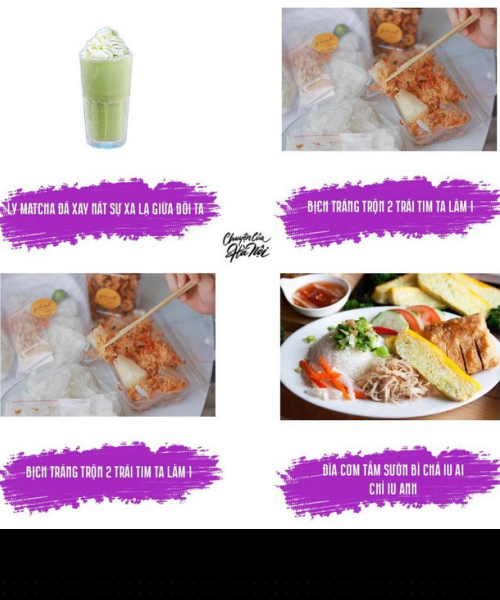 Chúng ta sẽ dễ dàng bắt gặp các câu thả thính chất lừ như: “Cho em order 1 ly trà sữa phô mai này ta có nhau”, “Cho em oder một ly trà đào, tiện cho em hỏi lối vào tim anh”… hoặc những câu nói cực vui khác như “cho em oder một ly matcha đá xay nát chuyện tình đôi ta”…