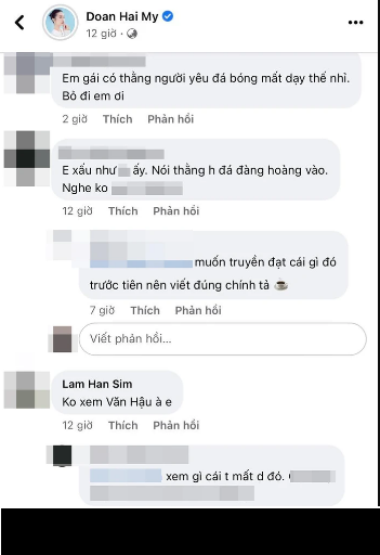 Cụ thể, trên trang cá nhân của bạn gái Đoàn Văn Hậu không ít netizen để lại bình luận mỉa mai, chê trách chàng cầu thủ. Dẫu vậy Hải My hay Văn Hậu chưa lên tiếng về sự việc lần này.