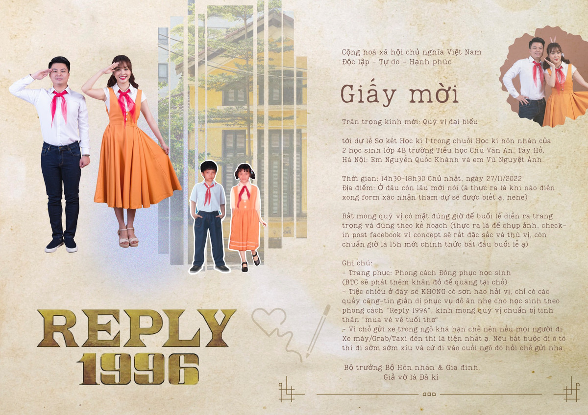 Mới đây, đám cưới đặc biệt với concept chuẩn thời còn đi học của chị Vũ Nguyệt Ánh (35 tuổi, Hà Nội) thu hút nhiều sự chú ý khi được chia sẻ lên mạng xã hội.