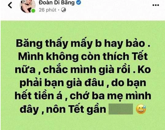 Cụ thể "nữ đại gia quận 7" chia sẻ: "Băng thấy mấy bạn hay bảo: 'Mình không còn thích Tết nữa, chắc mình già rồi'. Không phải bạn già đâu, do bạn hết tiền á. Chớ ba mẹ mình đây, nôn Tết gần..." Dù bài đăng hiện không còn tồn tại nữa nhưng ở các diễn đàn, cộng đồng mạng vẫn đang bàn tán xôn xao, thậm chí chia phe tranh cãi.