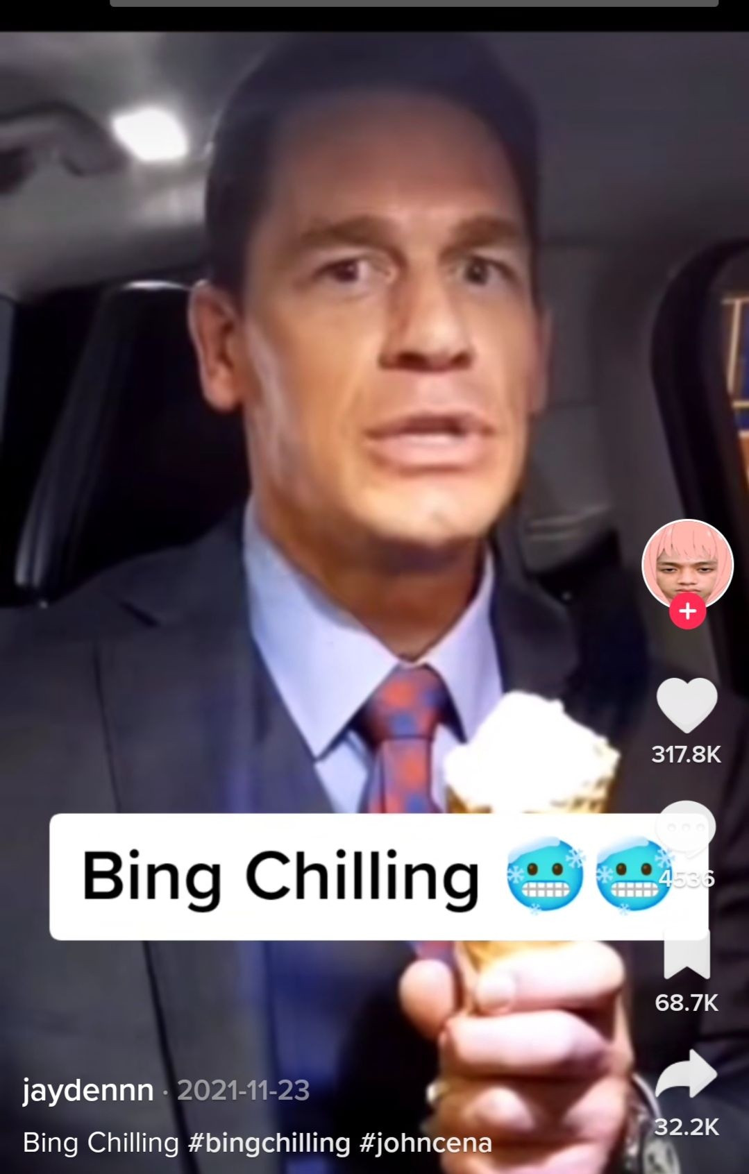 Những ngày cuối năm 2022 trên MXH xuất hiện cụm từ “bing chilling”, được biết từ này xuất hiện khi nam diễn viên người Mỹ John Cena vừa ăn kem vừa nói về bộ phim Fast and Furious 9 bằng tiếng Trung Quốc, bing chilling có nghĩa là kem.