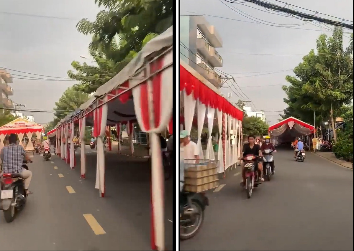 "Nhà mặt phố sao không đi thuê nhà hàng, khách sạn vậy? Dựng rạp lấn ra đường như vậy không an toàn", "Hẳn 3 đám so le nhau như ma trận. Đáng sợ thật", ...là những bình luận của cư dân mạng về đoạn clip này.