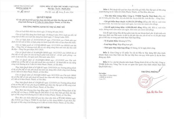 BR-VT: Can canh cac goi thau lam duong NTM cua Cty Nguyen Thai Binh