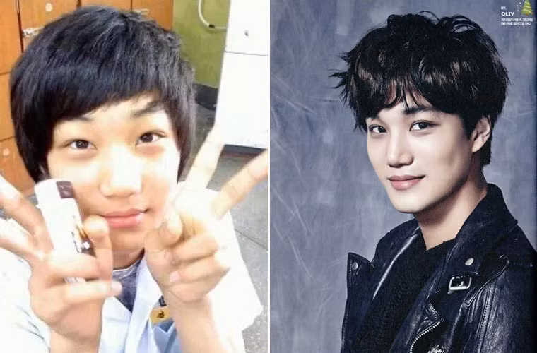 Trước khi gia nhập làng giải trí, mí mắt Kai sụp và ẩn, mũi rất tròn so với hình ảnh bây giờ là đôi mắt to hơn và mũi cũng khác hẳn.