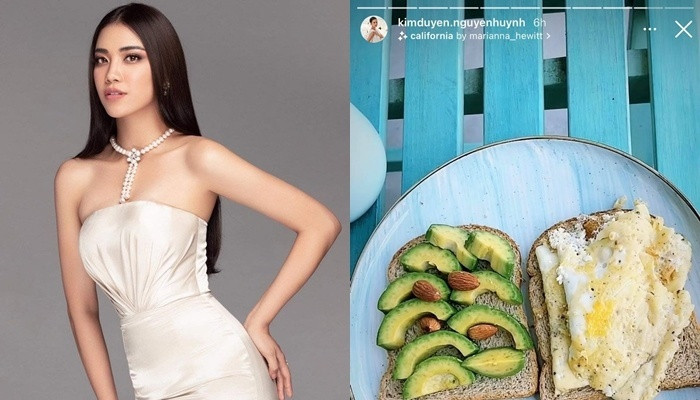 Kim Duyên ưu tiên chất dinh dưỡng tốt từ bánh mì đen, cơm gạo lứt. Cô còn ăn kèm thêm quả bơ, hạnh nhân.