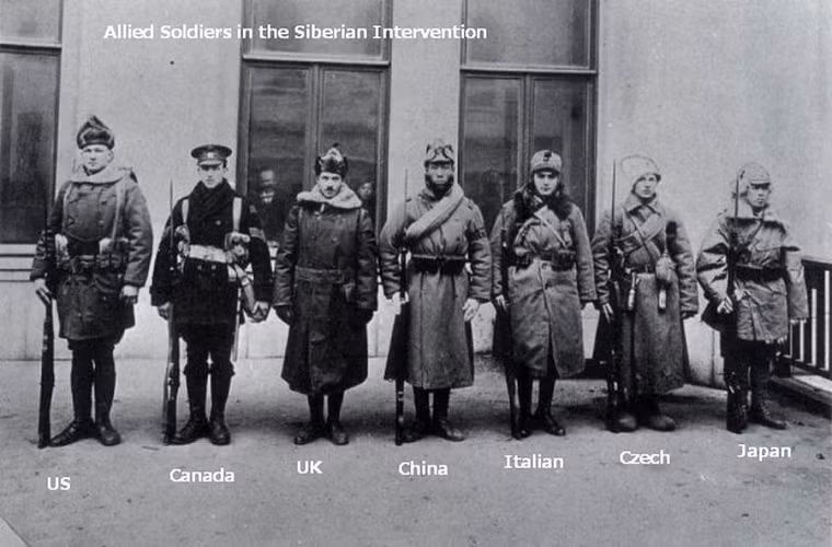 Phía Mỹ có khoảng 189 lính thiệt mạng trong suốt thời gian tham chiến tại vùng Viễn Đông, mặc dù vậy các tài liệu của Mỹ có ghi nhận rằng phần lớn binh lính của họ thiệt mạng do mùa đông "khắc nghiệt ngoài dự tính". Trong ảnh là trang bị của các binh lính Đồng Minh tham chiến tại vùng Viễn Đông trong năm 1919. Nguồn ảnh: Wiki.