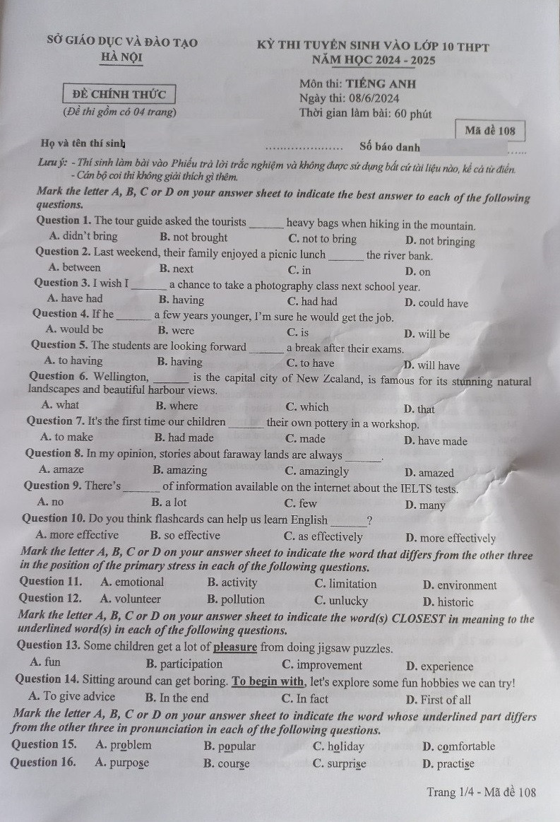 Thi vao lop 10 tai Ha Noi: Thi sinh kho lay diem cao mon Tieng Anh