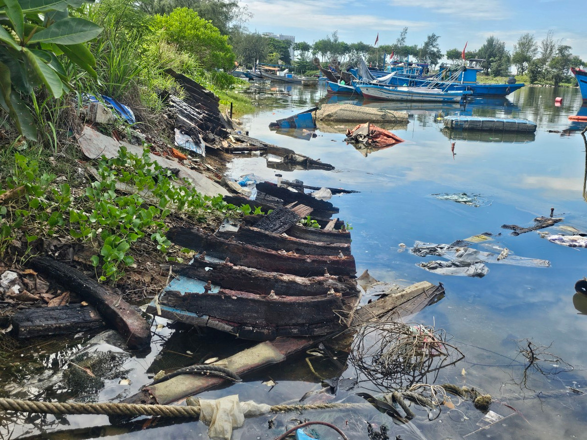 Từng mảnh tàu vỡ dạt vào bờ khiến vịnh Mân Quang trở nên nhếch nhác.