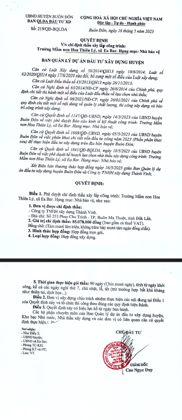 Dak Lak: Cty Thanh Vinh duoc chi dinh 2 goi thau tai Ban Don-Hinh-2