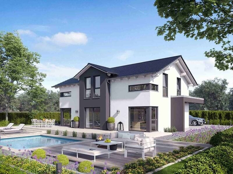 Biệt thự mái Thái phong cách châu Âu khai thác tối đa các mặt thoáng bằng những khung cửa kính rộng, tạo góc nhìn ra sân vườn bên ngoài.