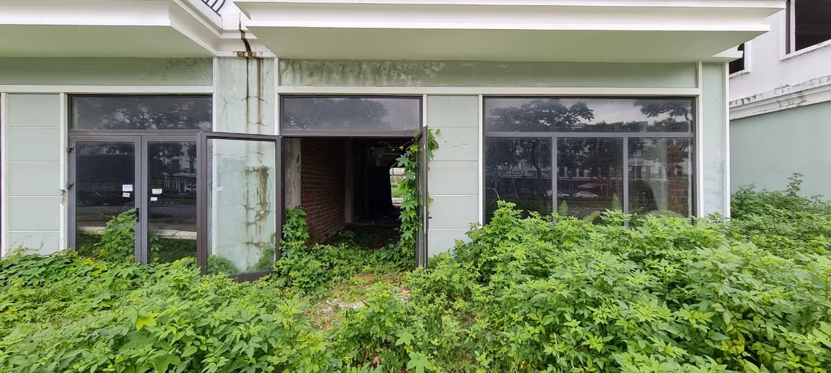 Nằm ngay sát biển, và trung tâm hành chính của quận Liên Chiểu, dãy shophouse này vẫn trong tình trạng cỏ phủ kín dù đang cận Tết.