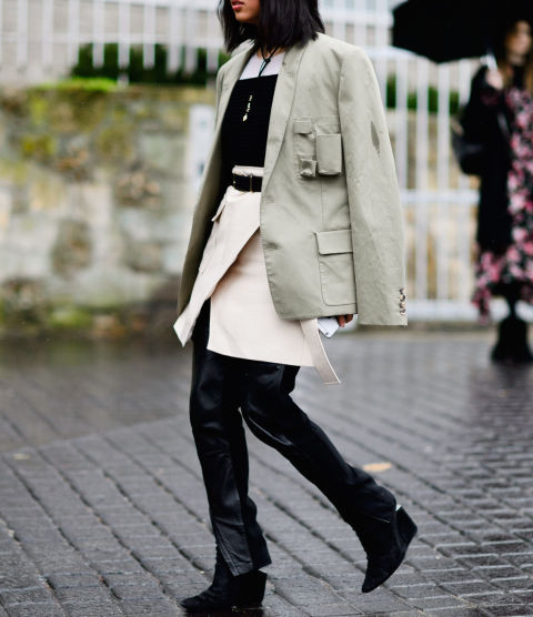 Hãy thử thay đôi tất đen bó sát bên dưới chiếc váy kiểu cách bằng một chiếc quần da, trông bạn sẽ đỡ cứng nhắc hơn một chút để sẵn sàng vui chơi.