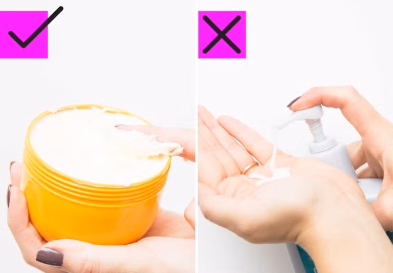 Nếu da bạn cực khô vào mùa đông, nên chọn những loại kem dưỡng thể dạng tuýp hoặc hũ thay vì loại có vòi bơm vì các loại kem dưỡng thể có thể bơm qua vòi thường không nhiều độ ẩm như dạng tuýp hoặc hũ. Sản phẩm dưỡng da dạng kem luôn chứa nhiều dầu hơn dạng sữa, phù hợp với dưỡng da mùa đông.