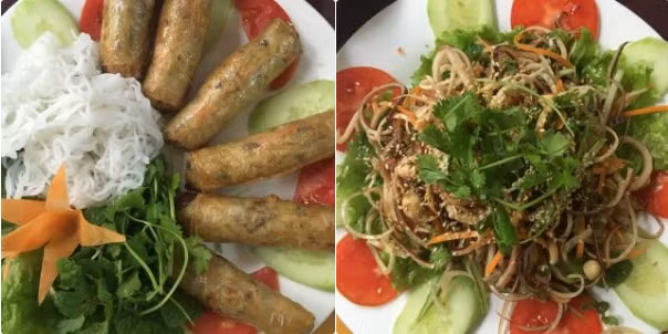 Quán Bếp chay Việt nằm trên phố Trần Huy Liệu tuy không rộng rãi như các quán khác nhưng giá cả khá hợp lý, chỉ khoảng 100k cho 2 người ăn. 