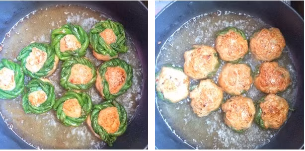 Một trong những món ăn với chả cá rất ngon là đậu đũa chiên. Trước hết luộc sơ đậu đũa trong nước sôi cho mềm đủ để cuộn tròn mà không bị gãy, Tiếp đến cuộn tròn đậu đũa và đan vào nhau giống như vòng nguyệt quế. Sau đó lấy cá nhồi vào giữa sao cho gần hết vòng đậu rồi rán chín là được.