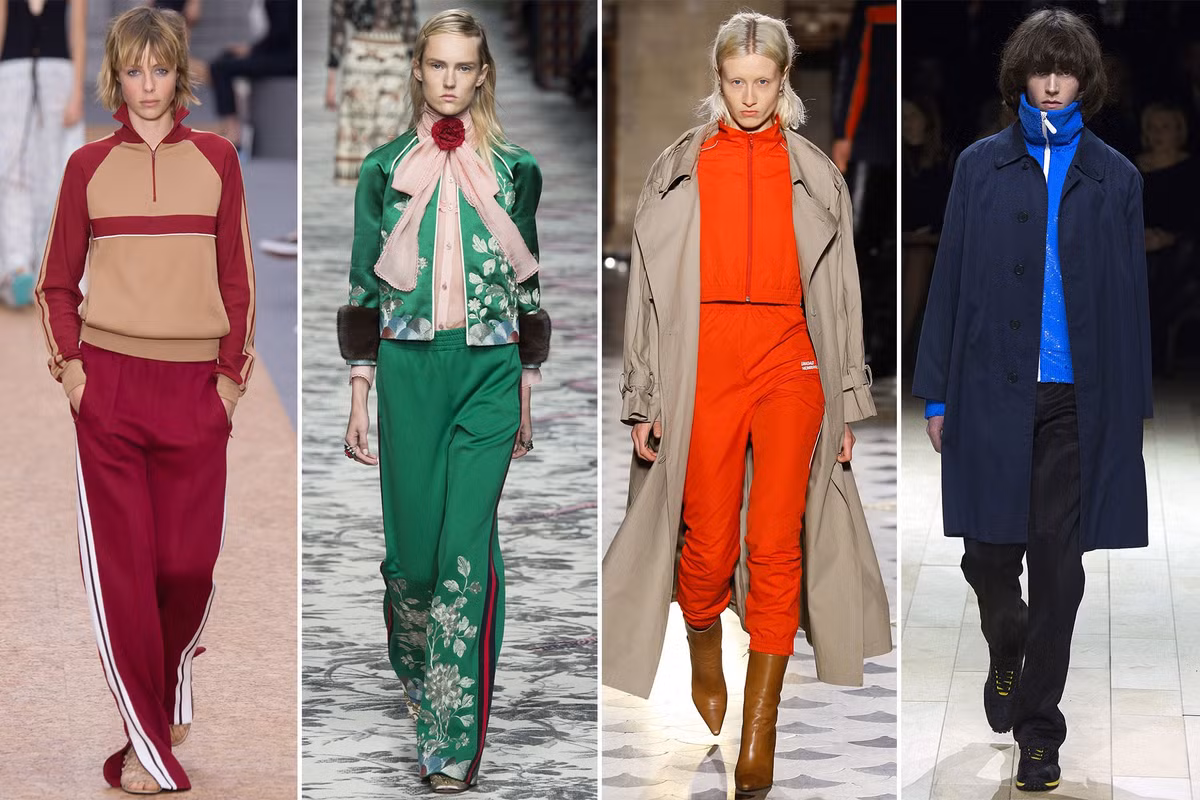 Rầm rộ trở lại sàn catwalk trong các bộ sưu tập của Chloe, Gucci, Vetements, Burberry and Loewe, tracksuit là sự pha trộn giữa đồ thể thao và đồ dạo phố.