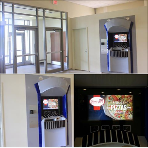 Máy bán pizza tự động đã có ở châu Âu nhiều năm nay nhưng mới đây một trường đại học của Mỹ đã đầu tư chiếc máy độc đáo này để phục vụ sinh viên của trường. 