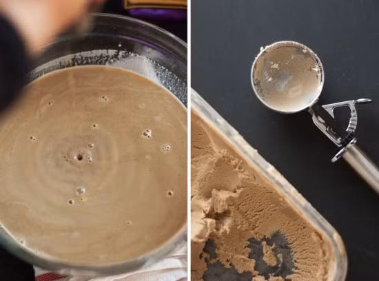 Bật bếp lửa vừa và đun cho đến khi món sữa trứng cà phê có thể xúc bằng thìa hoặc khi quệt bằng tay để lại vệt rõ ràng. Nếu dùng máy đo nhiệt độ thì nhiệt độ món sữa trứng khoảng 77 độ C là chín. Cho thêm vài hạt muối rồi tiếp tục khuấy đều. 