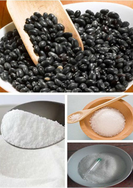 Nguyên liệu: 450g đỗ đen (chọn hạt to đều, vỏ mỏng bóng, màu sắc đậm, cắn thử thấy giòn là đỗ mới), 150g đường cát trắng, 1 thìa muối. Đồ ăn kèm: dừa sợi tươi, vani, bột sắn dây, thạch đen.