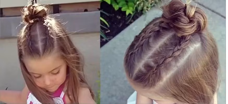 Kiểu tóc tết búi này còn có thể làm điệu được cho cả em nhỏ.