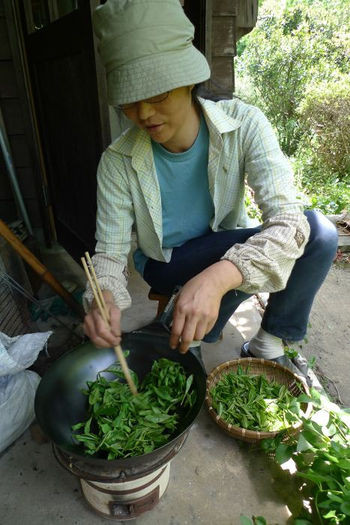 Kamairicha là trà xao bằng chảo thay vì xao bằng hơi nên ít đắng hơn. 