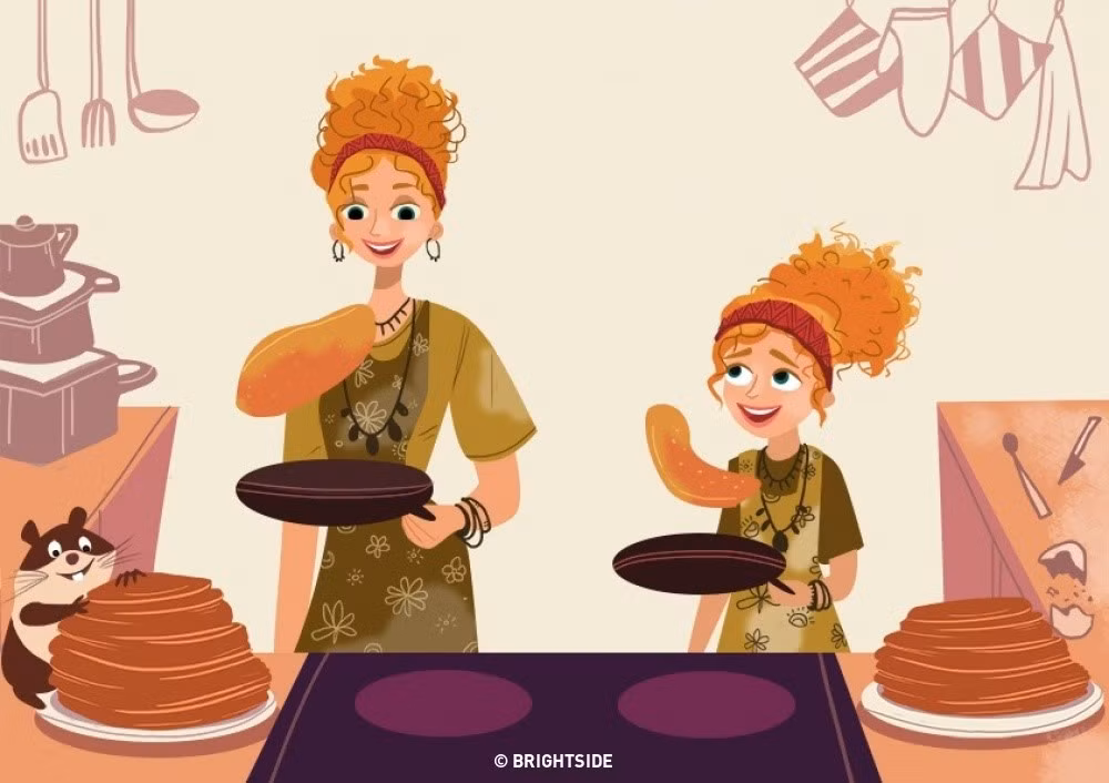 Hình ảnh hai mẹ con cùng nấu ăn tạo cảm giác ấm áp. 