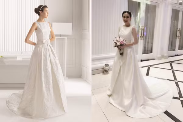 Bộ váy cưới của Mai Ngọc lấy cảm hứng từ vẻ đẹp sang trọng mà thanh lịch của người đẹp Audrey Hepburn.