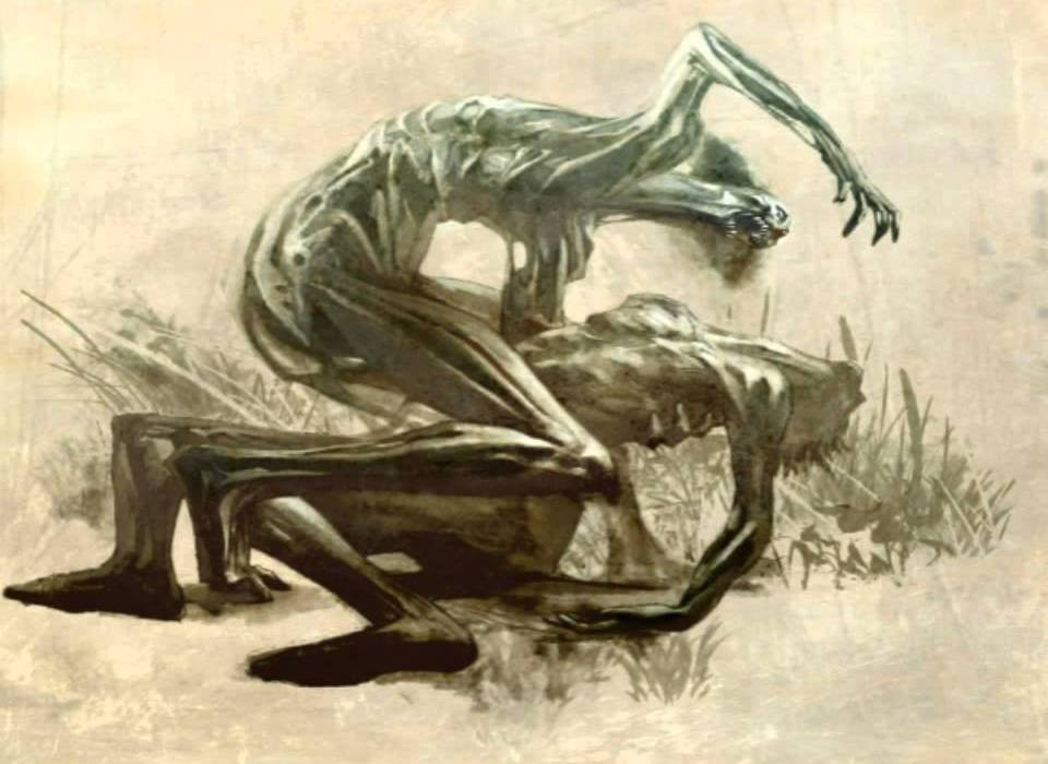 Quái vật ăn thịt người Nachzehrer thường nằm trong quan tài và luôn mở mắt trái trong khi mắt phải nhắm lại.