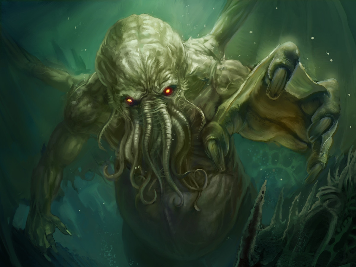Thủy quái Cthulhu được mô tả bị giam giữ tại thành phố chìm dưới đáy biển R'lyeh.