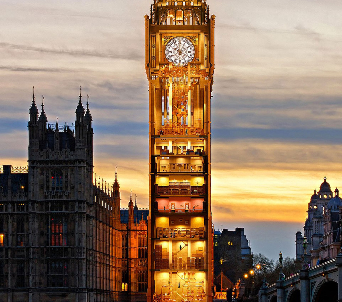 Thêm nữa, mỗi mặt của đồng hồ Big Ben được chiếu sáng bởi 28 bóng đèn tiết kiệm năng lượng. Mỗi bóng đèn có tuổi thọ 60.000 giờ.