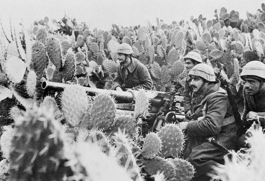 Chiến trường ở Tunisia lại ngập... xương rồng khiến người lính không thể tiến công nổi nếu không có sự hỗ trợ của phương tiện cơ giới. Nguồn ảnh: Thearchive.