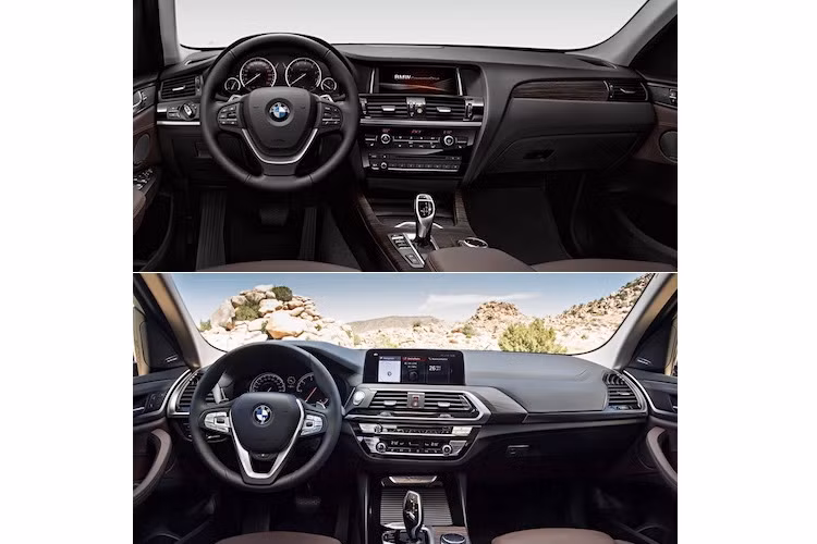 Ở bên trong nội thất, X3 thế hệ mới một lần nữa lại tỏ rõ sự vượt trội về thiết kế và công nghệ khi lấy cảm hứng từ dòng 7 Series cao cấp. Nằm thẳng đứng trên bảng táp-lô là hệ thống thông tin giải trí BMW Connecter Drive với màn hình 10,25 inch và có tính năng điều khiển bằng cử chỉ. Bảng điều khiển trung tâm cũng có thiết kế trực quan hơn khi nghiêng nhẹ về phía người lái.